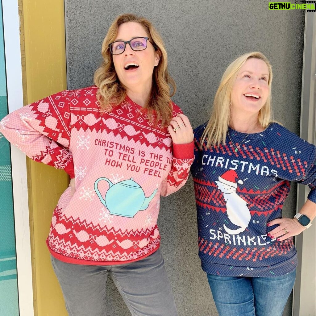 Jenna Fischer Instagram - Ugly Christmas “Sweater” Sweatshirts are here! We had so much fun designing these with our graphic artist @illystrations and Marisa and Hannah from @podswag. Teapot, Sprinkles, Unicorn Dolls, Dundies and Pretzels! They are super soft and cozy lightweight sweatshirts. LOVE THEM! Link in bio! @officeladiespod #uglychristmassweater