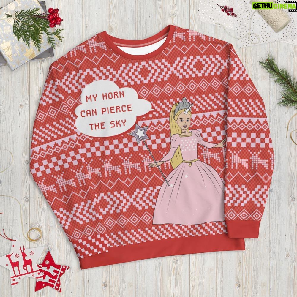 Jenna Fischer Instagram - Ugly Christmas “Sweater” Sweatshirts are here! We had so much fun designing these with our graphic artist @illystrations and Marisa and Hannah from @podswag. Teapot, Sprinkles, Unicorn Dolls, Dundies and Pretzels! They are super soft and cozy lightweight sweatshirts. LOVE THEM! Link in bio! @officeladiespod #uglychristmassweater