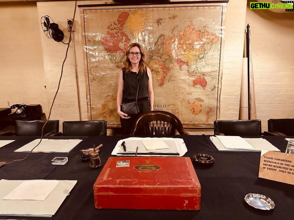 Jenna Fischer Instagram - Vacation journal! Two of our favorite things in London were touring the Churchill War Rooms and seeing the show Guys and Dolls. I’m currently reading The Splendid and the Vile about Churchill’s time during WWII. Getting to see the cabinet and map rooms up close was really cool. And, if you are in London and love musical theater you don’t want to miss this amazing immersive production of Guys and Dolls at the Bridge Theater.