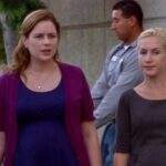 Jenna Fischer Instagram - Today on Office Ladies we are breaking down The Incentive where Pam and Angela become pregnant walking buddies for less than 2 minutes. In real life, Angela took me on many walks while I was pregnant and even threw me a baby shower. Meanwhile, Angela Martin turned Pam into child protective services for drinking tea out of a mug with traces of caffeine. This is also the episode where Andy gets a tattoo on the ole SS Bernard as an incentive to double sales. Oh and I tell the story of how I broke my shoulder. Link in Bio! And find us where ever you listen to podcasts. @officeladiespod
