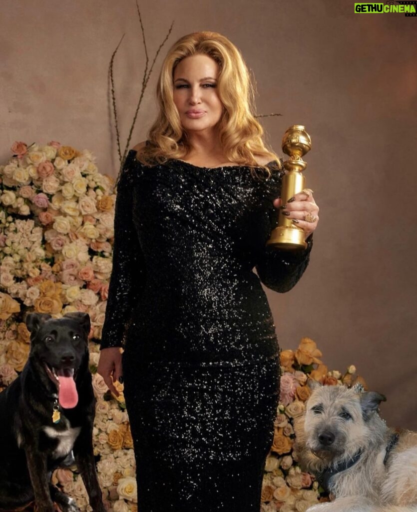 Jennifer Coolidge Instagram - Despite the torrential rain and many obstacles, so many talented people managed to make it to the 2023 @GoldenGlobes with bells on! ❤️🐾 #Bagpipes & #Chewbacca took off their suits immediately…
