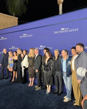 Jennifer Coolidge Instagram - Me & #Bagpipes taking ourselves way too seriously before the big night 🖤🐾 The second photo of this glorious cast assures me that #WhiteLotus 2 is definitely happening next Sunday…