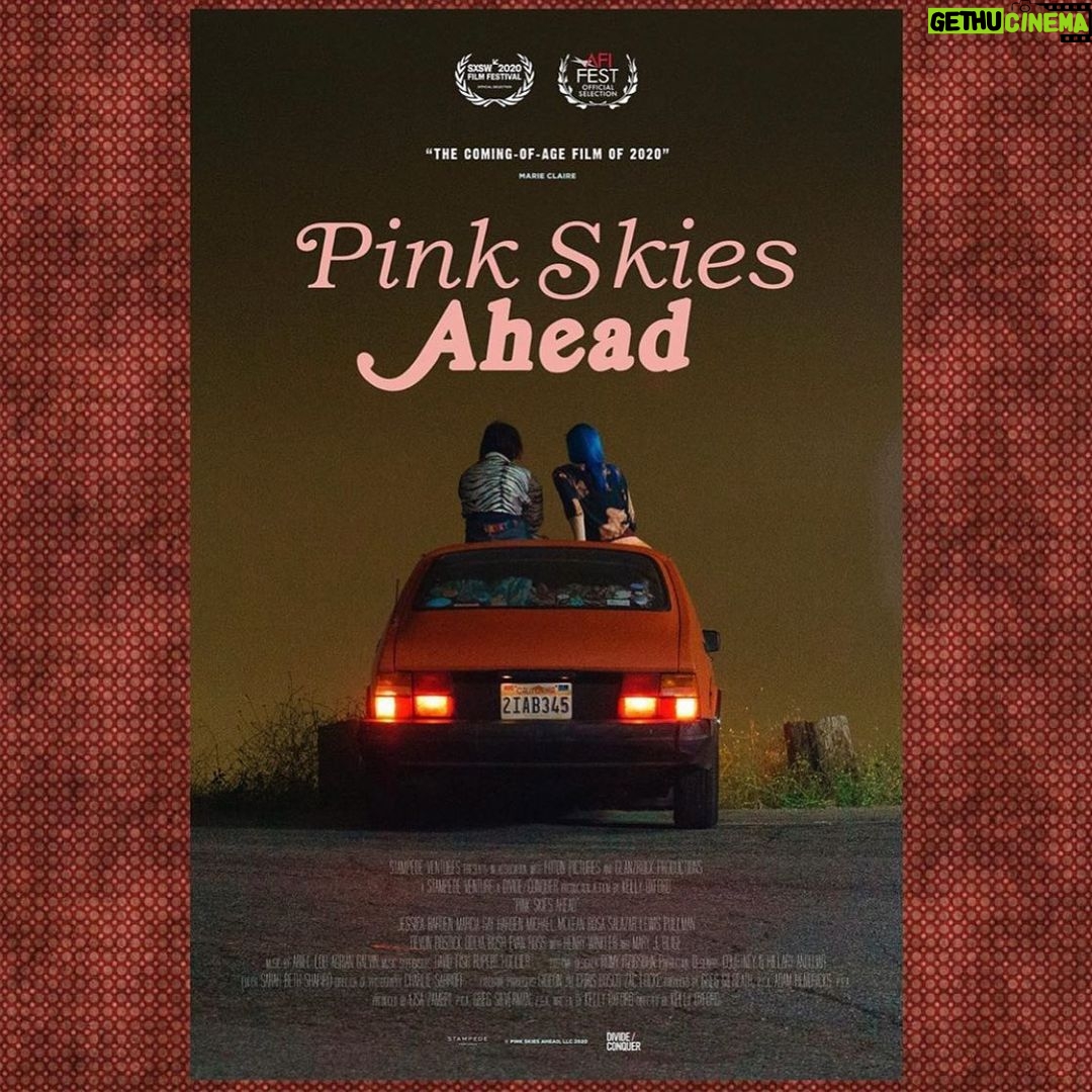 Jessica Barden Instagram - After 13 months, a trip to Canada and back, a pandemic, a hamster named Ophelia, many many therapy sessions, too many cans of Coca Cola and countless trips to @eatart379 to save my hair from green/blue/death, YOU CAN FINALLY SEE @pinkskiesaheadmovie at AFI FEST 😭😭😭 I don’t need to say again how much this movie means to me and to @kellyoxford and every single person who worked on it ❤️ go to @pinkskiesaheadmovie for screening and ticket information! Thank you for sticking with us!