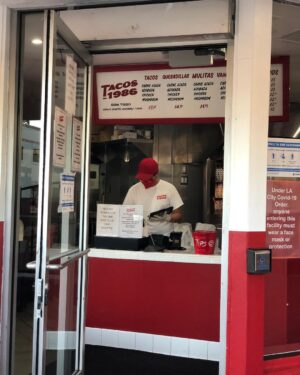 Jessica Barden Instagram - Today I am going to feature @tacos1986la a Tijuana style taco joint that I love! We went to the one on Beverly blvd but they are also downtown (delivery only) and in Westwood. I got the mushroom tacos, people who eat meat shouldn’t feel like they are missing out if you get these.  @bill_addison put it best when he said they look like coiled snails but they taste like heaven and I like snails anyway 🇫🇷. They also have amazing quesadillas, steak and pork tacos. This place is wonderful and the tacos are small so you can knock down several a meal or honestly use as a midday pandemic meltdown snack to bolster spirits. 🤘🏼 the ratios and textures in these tacos are superior and if anyone else is in to ratios when it comes to sandwiches, tacos, wraps, I feel I have to tell you this place will make you feel seen. Call them direct to order or on @caviar @grubhub all of the usual delivery apps. This place was also extremely strict on only one customer at a time allowed inside 👏🏼