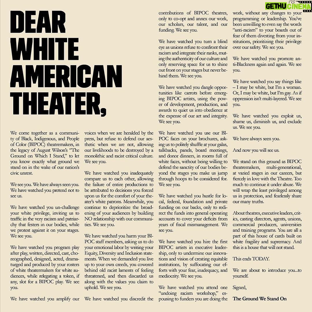Kelly McCreary Instagram - I signed and stand in solidarity with my fellow BIPOC theater makers. Dear White American Theater...www.weseeyouWAT.com #weseeyou