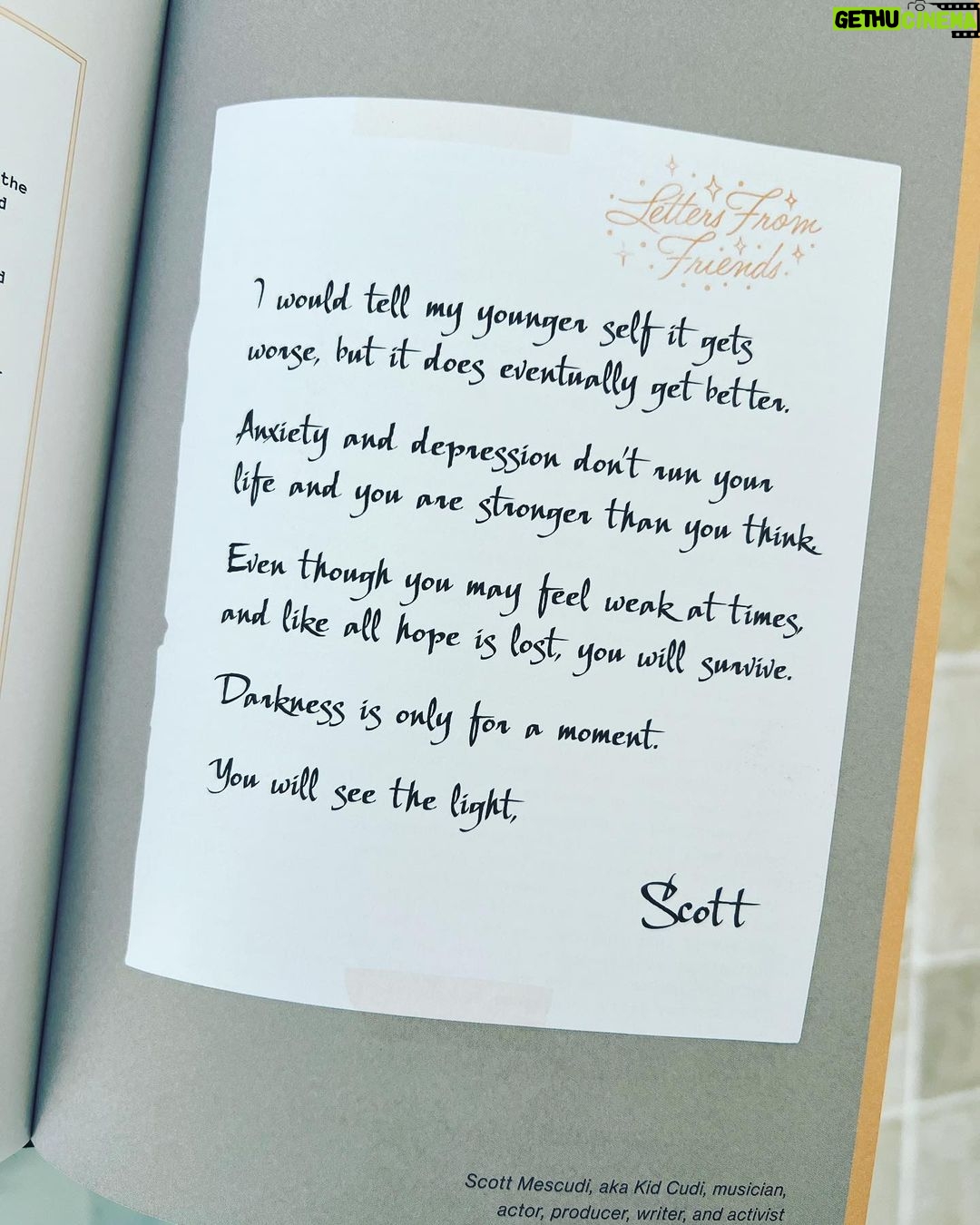 Kid Cudi Instagram - I am so fuckin proud of my dear friend Brittany Snow for releasing her new book September Letters. This is much needed in the world today and I implore everyone to read it. A lot of love and care and time went into it, and im sure anyone dealing with something in their world will feel a lil less alone. I got a lil letter inside too βΊοΈππΎπβπΎ LOVE U BRITT @brittanysnow @jaspre