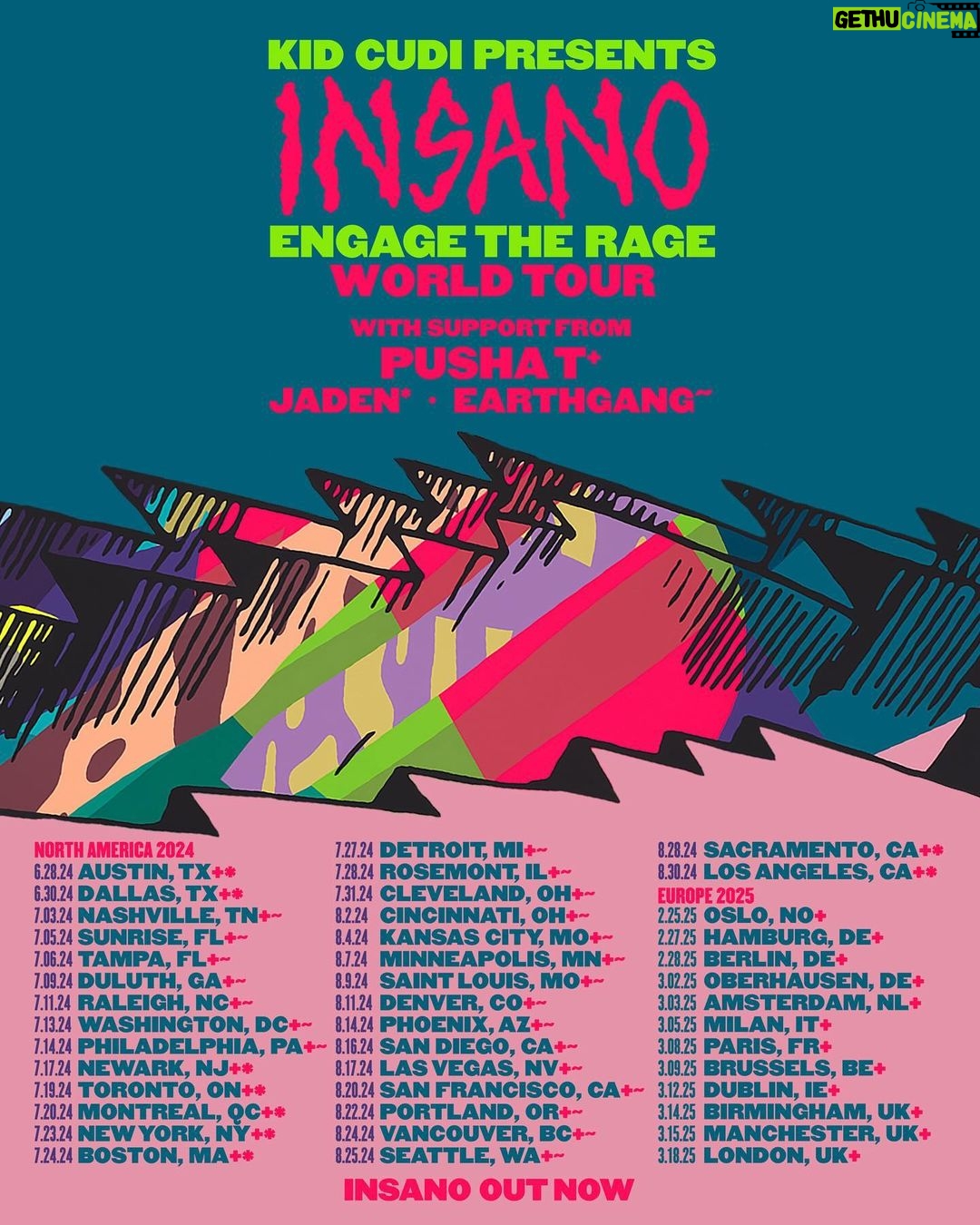 Kid Cudi Instagram - INSANO: ENGAGE THE RAGE WORLD TOURĀ TICKETS ON-SALE NOW AT INSANOTOUR.COM š @kingpush @c.syresmith @earthgang