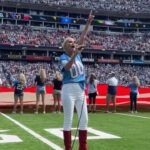 Kristin Chenoweth Instagram - Thank you for the amazing day, @titans!! ⚔️💙🏈 What an honor to perform the anthem, especially before the win! Titan up!! Special shout out to @officialhausofcrystals for my special bedazzled Jersey 💎 #titanup #titans #tennesseetitans Nissan Stadium Nashville, TN
