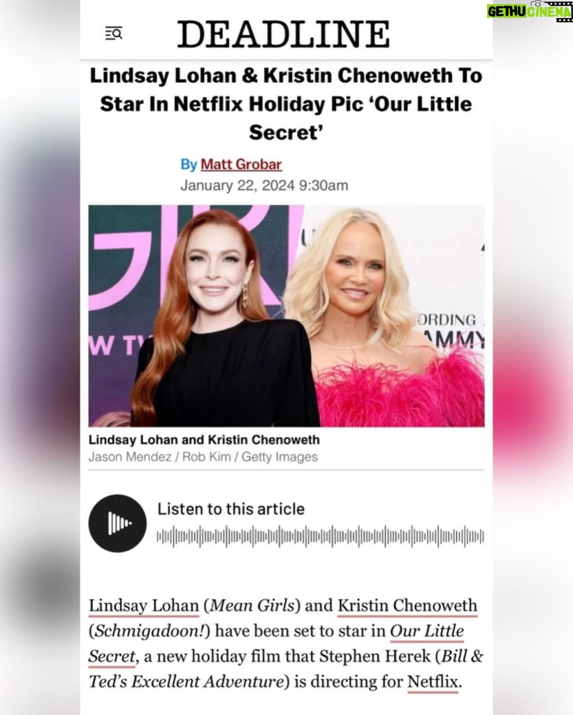 Kristin Chenoweth Instagram - Honestly I’ll never ever be sick of holiday movies 🎄 so excited about #OurLittleSecret with @lindsaylohan, @ianmharding, @real_timmeadows, @jonrudnitsky, @mrchrisparnell, @danbucatinsky, @realhenryczerny, @katiebakes6, ashmsantos, @jbrennanpix, @thebrianunger, and more!!! Coming soon to @netflix!