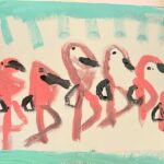 Lacey Chabert Instagram - Julia titled this one “Flamingos Ice Skating” 🦩I love when she paints💕 I don’t love that she painted all over our dining room table but I digress ;)
