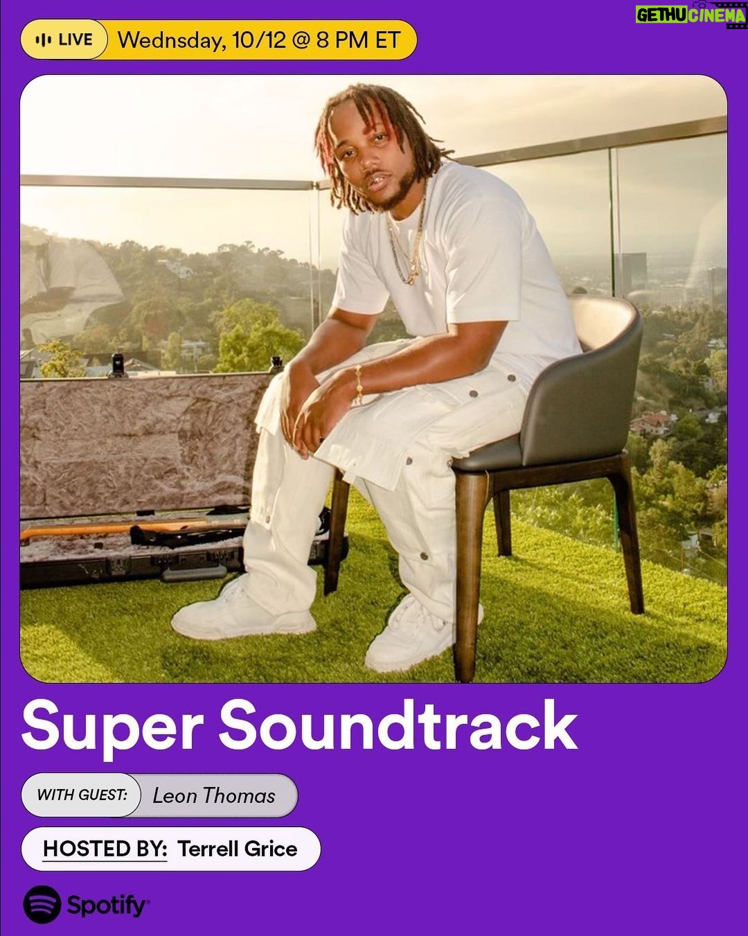 Leon G. Thomas III Instagram - I’ll be going live with the legendary @terrellgrice with @spotifylive. Make sure you tap in 5PM PST 8PM EST!