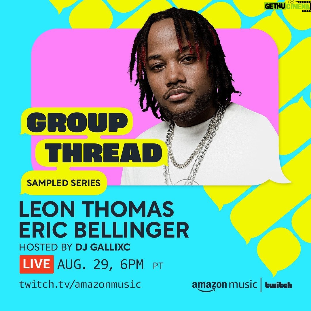Leon G. Thomas III Instagram - Make sure you tap in w/ @amazonmusic at 6PM PT and join the Group Thread! Be a part of the conversation on how sampling reignites old records and reintroduces them to a new generation! Hosted by @djgallixc and guest appearances from myself and @ericbellinger https://amzn.to/3e4sSa2