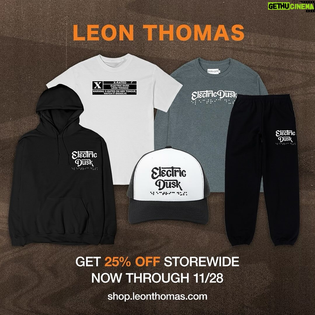 Leon G. Thomas III Instagram - It's been so cool seeing everyone rock Electric Dusk merch! π€© With the holidays around the corner, I want to make sure everyone can get their hands on some! π Hit the link in my bio to access! And make sure to keep tagging me when you're rocking it! π Love to see it! π«ΆπΎ