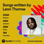 Leon G. Thomas III Instagram - I'm beyond grateful for each and every one of you who listened! From the studio to the stage, your support has meant the world to me. Thank you for being part of my musical universe. 🙏🏾🎤 #SpotifyWrapped