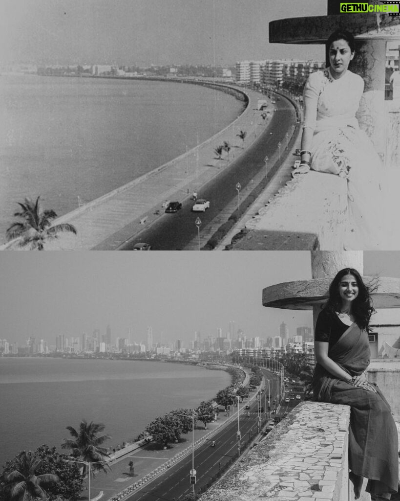Meenakshi Chaudhary Instagram - Recreating an iconic picture of Nargis Dutt ji from the 1950s at Chateau Marine Mansion When I first saw this view I was awestruck at the magic Mumbai holds and not much has changed since . The beauty and warmth of this city remains the same . It has been so accepting of me which was one of the reasons that added to the charm it holds. Mumbai - मुंबई