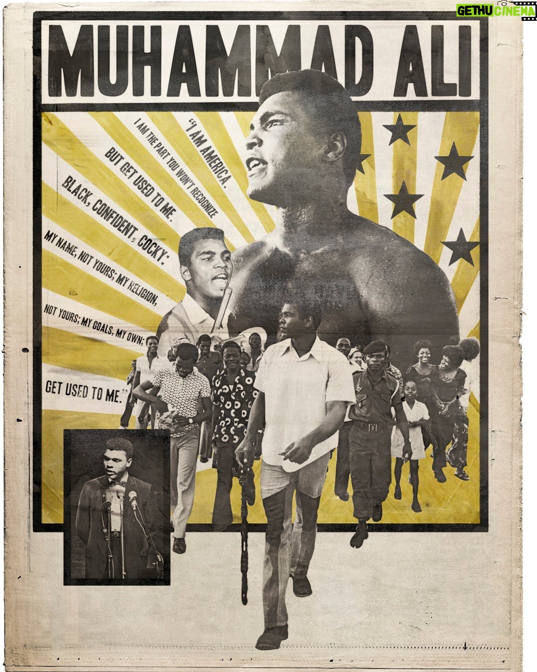 Muhammad Ali Instagram - "GET USED TO ME" They called him the Louisville Lip. The People’s Champion. Boxing’s Poet Laureate. He stood atop the field through boxing’s Golden Era, the heavyweight champion of all champions. He created the greatest rivalry in sports with Joe Frazier. He gave the world color, verve, and rhythm. He was conviction personified. Vilified for his beliefs. Crucified for his actions. Galvanizing because of his name. When all was said and done, he was quite simply, “The Greatest.” And as part of the @rootsoffight Black History Tribute, this new shirt throws back to the one name that still gives the world goosebumps — Muhammad Ali. #RootsofFight #KnowYourRoots #TheGreatest