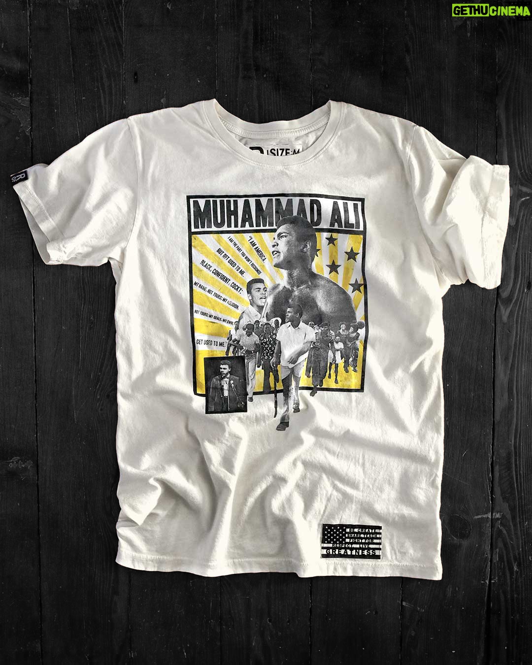 Muhammad Ali Instagram - "GET USED TO ME" They called him the Louisville Lip. The People’s Champion. Boxing’s Poet Laureate. He stood atop the field through boxing’s Golden Era, the heavyweight champion of all champions. He created the greatest rivalry in sports with Joe Frazier. He gave the world color, verve, and rhythm. He was conviction personified. Vilified for his beliefs. Crucified for his actions. Galvanizing because of his name. When all was said and done, he was quite simply, “The Greatest.” And as part of the @rootsoffight Black History Tribute, this new shirt throws back to the one name that still gives the world goosebumps — Muhammad Ali. #RootsofFight #KnowYourRoots #TheGreatest