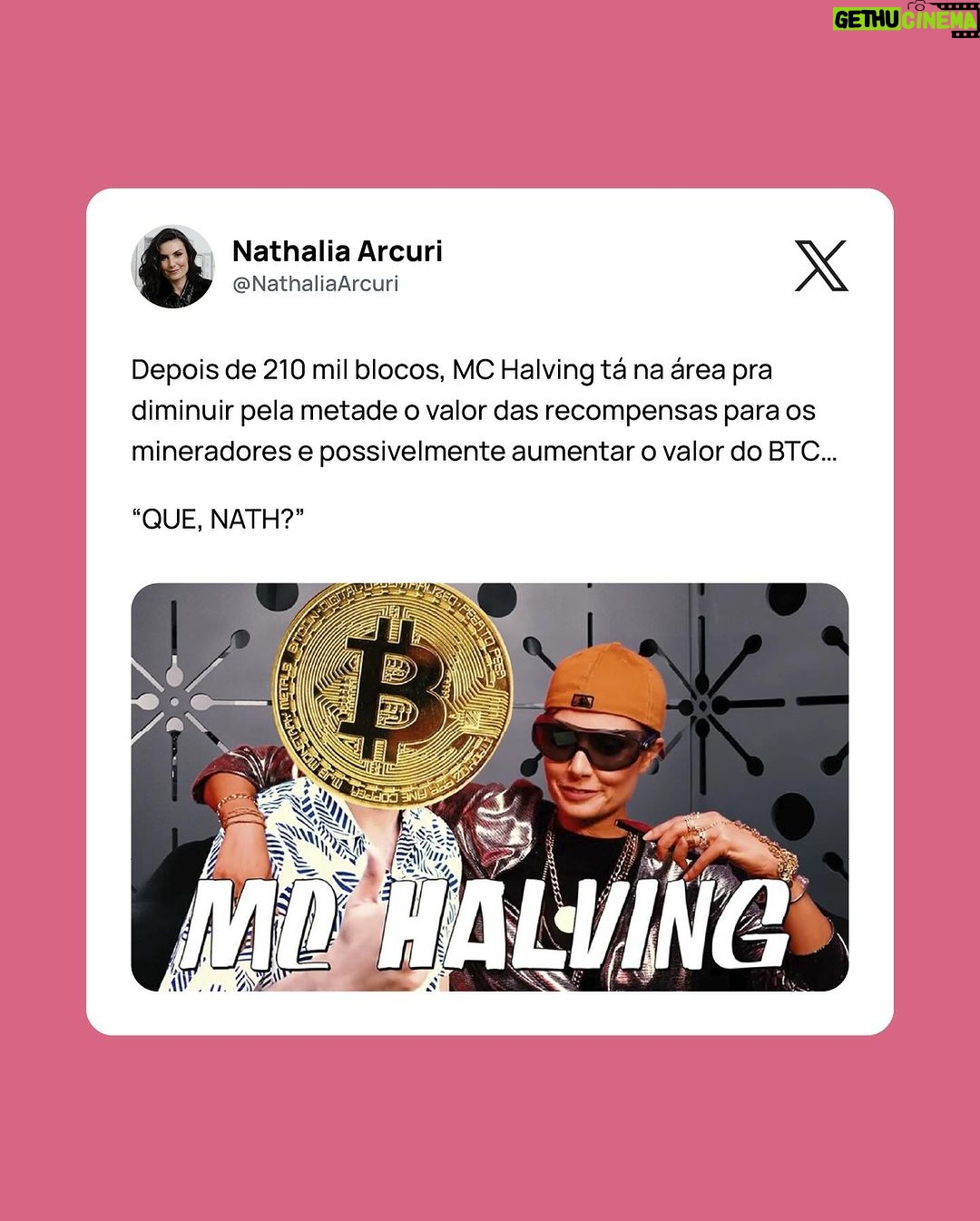 Nathalia Arcuri Instagram - BITCOIN PODE VALER R$2 MILHÕES 🌽🥳 Mas será que vale a pena comprar? O próximo Halving pode valorizar ainda mais o BTC e a estimativa é que ele aconteça agora, no final de abril de 2024. “ENTÃO É PRA SAIR COMPRANDO BITCOIN ADOIDADO?” Calma, meus calabresos… o primeiro passo nesse mercado é entender como ele funciona e se conversa com as suas metas. Ficou curioso e quer aprender, além de descobrir se esse investimento é pra você? Envia CONTA MAIS aqui nos comentários que eu te envio o link do vídeo que acabou de sair no canal!
