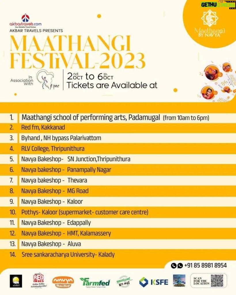 Navya Nair Instagram - Grab your Tickets from your nearest collection point! Maathangi Festival 2023’ is here. Join us from 2nd to 6th October 2023 at JTPAC, Choice School , Tripunithura. Featuring five icons of Bharatanatyam . Oct 2nd - Ms. Navya Nair Oct 3rd - Ms. Rama Vaidyanathan Oct 4th - Ms. Meenakshi Sreenivasan Oct 5th - Ms. Priyadarshini Govind Oct 6th - Ms. Janaki Rangarajan Join us to enjoy the essence of Art ! #bharathanatyam #MathangiFestival2023 #dancefestival #navyanair #ramavaidyanathan #meenakshisreenivasan #priyadarshinigovind #janakirangarajan #indianartist #kochi