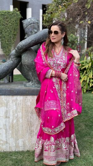 Neelam Kothari Instagram - The celebrations continue!! 
#tanishaakrishna @tanishaasoni_1 
@samirsoni123 
Outfit- @gopivaiddesigns