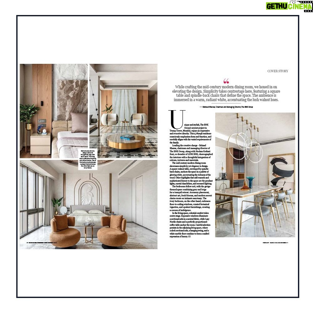 Neelam Kothari Instagram - Pleased to share that our project 69 Trump Tower has graced the cover of GoodHomes magazine. Chairman & Managing Director of The BNK Group, Behzad Kharas and co-founder of LINK BNK, Neelam Kothari Soni, weigh in on the making of this marvel. The meticulously planned residence consciously emphasises form and function, weaving a design narrative that radiates simplicity, functionality, and a harmonious blend of elements. Special thanks to Vanita Arora for the magazine feature and Aaditya Kulkarni from PHX India for capturing stunning images. We also extend our thanks to Editor-in-chief, Ronita Italia and Avril D'souza for making this possible. #TheBNKGroup #LinkBNK #InteriorDesign #TrumpTower #GoodHomes #TopInteriorDesigners #InteriorandArchitecture #InteriorDesigners #MagazineFeature #LuxuryInteriors #thebnkfactor #luxuryInteriorDesigners #Luxuryhomes #workspaces #Mumbai #Dubai #UAE #MiddleEast #Africa