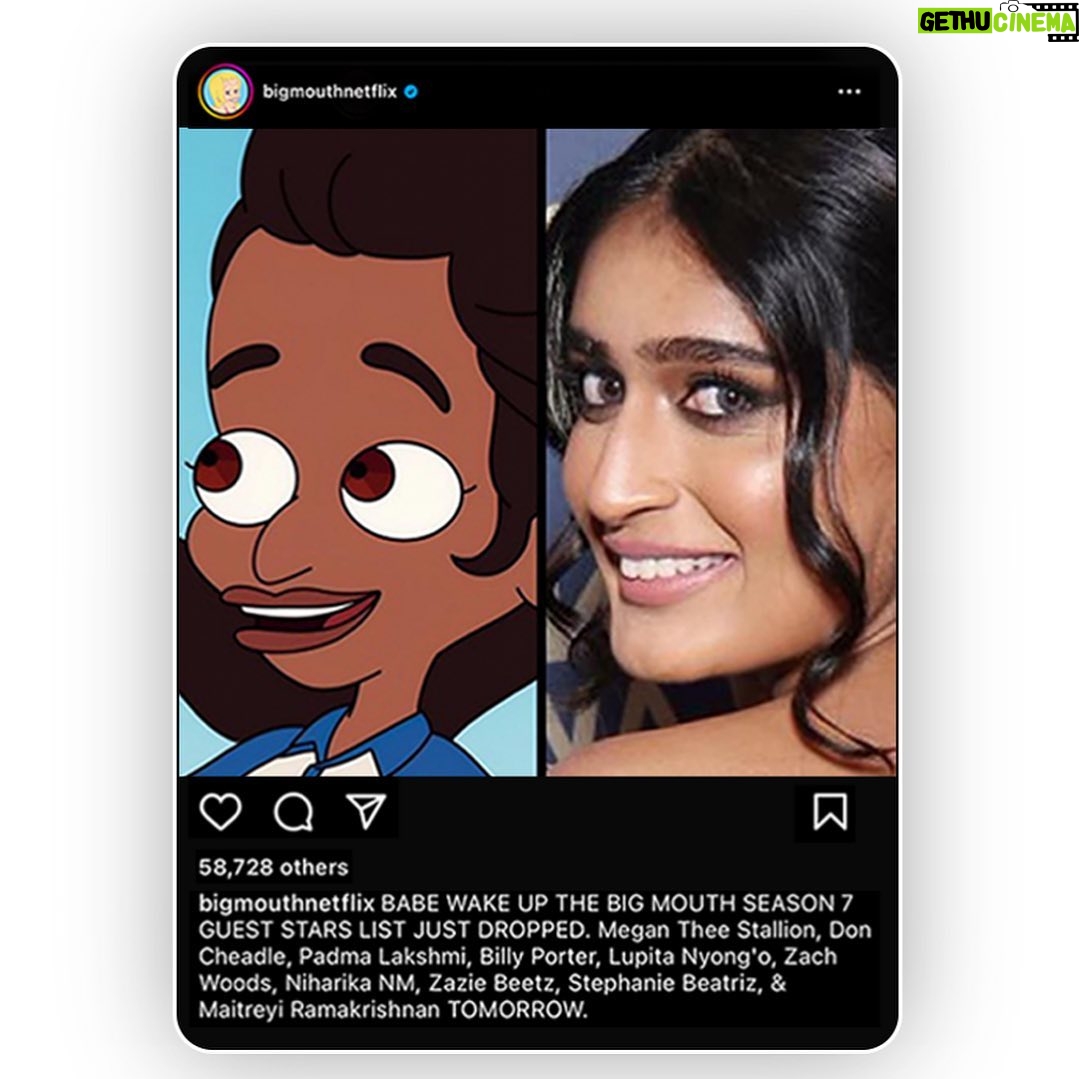 Niharika Nm Instagram - So..I got to guest-star in BIG MOUTH and I don’t think I can ever process that sentence. 🥺 @bigmouthnetflix Mark Levin, Jennifer Flackket, @andrewlgoldberg @kelsey_christmas thank you so much for letting me be any part of your vision. I will forever be grateful to you! 🤍 @onceuponasofie you’ll always be a part of my core memory now. To be associated with a project in any capacity that also features icons like @jordanpeele @princesstagram and @nickkroll , that I’ve idolised, makes this feel like a fever dream that I never want to get out of and I just know that 16-year old me that made that first comedy video in my bedroom knowing I had a math exam the next day, would be kicking, screaming and hysterically crying tears of joy if she saw this. ❤️ Also, umm MEGAN THE STALLION? OKAY I NEED TO CHILL Thank you god.🙏🏻 Thank YOU.❤️
