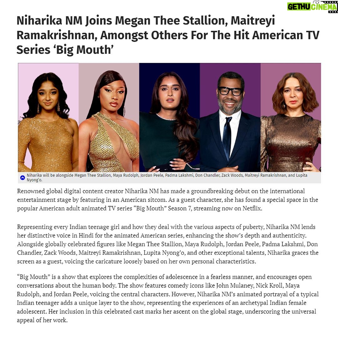 Niharika Nm Instagram - So..I got to guest-star in BIG MOUTH and I don’t think I can ever process that sentence. 🥺 @bigmouthnetflix Mark Levin, Jennifer Flackket, @andrewlgoldberg @kelsey_christmas thank you so much for letting me be any part of your vision. I will forever be grateful to you! 🤍 @onceuponasofie you’ll always be a part of my core memory now. To be associated with a project in any capacity that also features icons like @jordanpeele @princesstagram and @nickkroll , that I’ve idolised, makes this feel like a fever dream that I never want to get out of and I just know that 16-year old me that made that first comedy video in my bedroom knowing I had a math exam the next day, would be kicking, screaming and hysterically crying tears of joy if she saw this. ❤️ Also, umm MEGAN THE STALLION? OKAY I NEED TO CHILL Thank you god.🙏🏻 Thank YOU.❤️
