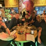 Paddy McGuinness Instagram - Every Christmas I get my auld Bolton pals out for a powsh meal. I worked at Warburtons with a couple of them in the 90’s! Touch of class from @sirmofarah who took time out to say hello and do pics with the cuddly toys. #christmas