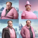 Rainn Wilson Instagram - Legendary author / artist @mishablaise created / prompted some delightful Rainn Wilson Ai art. Rainn as a futuristic baby. Rainn as a cat loving knitting enthusiast. Rainn on an inflatable pig in the middle of the ocean. Rainn as a pink fluff ball in front of a castle. Enjoy. Or run screaming. Your choice. Created by @mishablaise using MIDJOURNEY.
