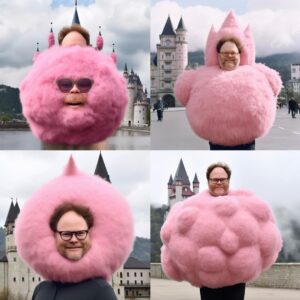 Rainn Wilson Instagram - Legendary author / artist @mishablaise created / prompted some delightful Rainn Wilson Ai art. Rainn as a futuristic baby. Rainn as a cat loving knitting enthusiast. Rainn on an inflatable pig in the middle of the ocean. Rainn as a pink fluff ball in front of a castle. Enjoy. Or run screaming. Your choice. Created by @mishablaise using MIDJOURNEY.