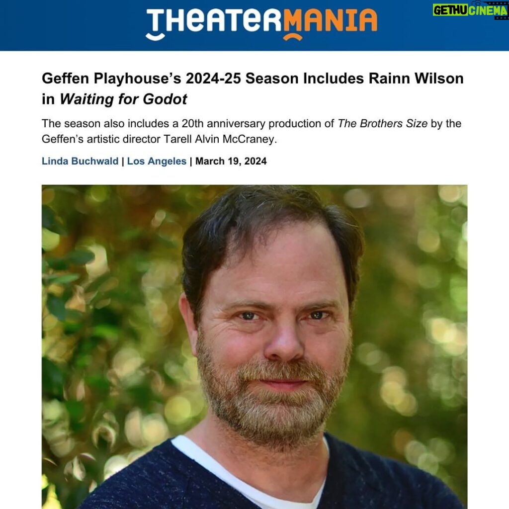 Rainn Wilson Instagram - So excited to head back to the THEA-TAH! One of my favorite plays of all time, WAITING FOR GODOT & in one of my favorite theaters of all time, @GeffenPlayhouse! Come by and check it out this fall. (It’s like a weird post-apocalyptic movie only it’s live and changes every performance!)