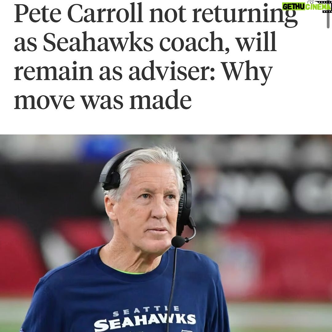 Rainn Wilson Instagram - I have so many mixed feelings about this move, but to start things off, THANK YOU Coach Pete for all the winning seasons as well as bringing Seattle a TITLE!!! Someday there will be a statue of you outside Lumen Field made entirely out of chewing gum! #GoHawks #12s