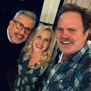 Rainn Wilson Instagram - Had an amazing time the other night with some old friends. Steve and @AngelaKinsey generously joined me and some guests, donors and staff members to raise money for @LideHaiti and girls education. (Thanks to the good folks @charitybuzz for helping put together.) It wasn’t exactly a reenactment of the dinner party episode, but I did bring my babysitter and a teeny tiny flatscreen. Follow @LideHaiti and help spread the word about their incredible work!