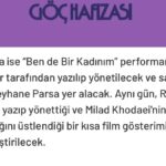 Reyhaneh Parsa Instagram - 30 Mart’taise “Ben de Bir Kadinim” performansi, Shadi Asadpoor tarafindan yazilip yönetilecek ve sanatçi olarak Reyhane Parsa yer alacak. Ayni gün, Reyhane Parsa’nin yazip yönettigi ve Milad Khodaei’nin yapimciligini üstlendigi bir kisa film gösterimi de gerçeklestirilecek. Yer:Depo/Tütün Deposu- Lüleci Hendek Caddesi Koltukçular Çikmaz 1 Tophane istanbul
