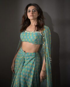 Riddhi Dogra Instagram - 🩵🤍💚 Outfit @lapink_by_knareshkumar 📸 @deepak_das_photography Styling @ananyaarora2013 Hair- @sunny_hairr Makeup up- @monashairandbeauty