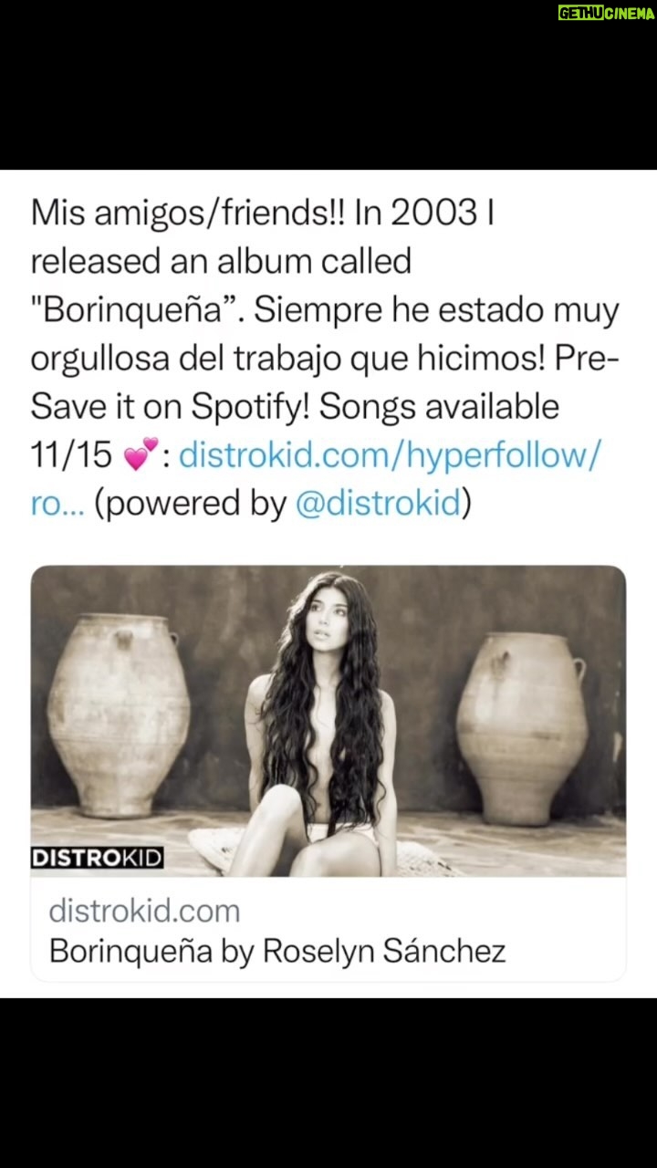 Roselyn Sánchez Instagram - What if I tell you that in 2003 I made an album!! “BORINQUEÑA” It holds a special place in my heart!! Quien recuerda “AMOR AMOR”!! “NOCHE DE VERANO”!!! Well, I thought since I’m hosting the @latingrammys and the music video of the 1st single was nominated for one a long time ago, let’s release the songs on Spotify and many other outlets where you download your music!!! Siempre me preguntan: “Roselyn donde puedo conseguir Borinqueña??” Contesto pues no sé… Ahora YA! Es un álbum muy bonito con un equipo de trabajo excelente. Si se animan pueden Pre-Save it ahora en el link que está en el post and Nov 15 disfrutan de las canciones 💕💕