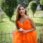 Ruma Sharma Instagram - Wherever you go, let the fairies guide you 🌸 . Shot by - @rajveermultanii HMUA - @fara.charm #rumasharma #fairyaesthetic #orangegown #gowndress #fairygowns #loveforgowns❤️ India