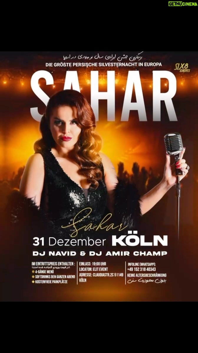 Sahar Moghadass Instagram - دوستان نازنينم شب سال نو ميلادى در شهر زيباى كلن خواهم بود پيشاپيش سال نو مبارك اميدوارم شب خوبى رو در كنار هم خاطره كنيم 🥰 . . Six8 Events proudly presents Sahar Live in Cologne. December 31, 2023. For tickets and info visit www.posttick.com @six8events