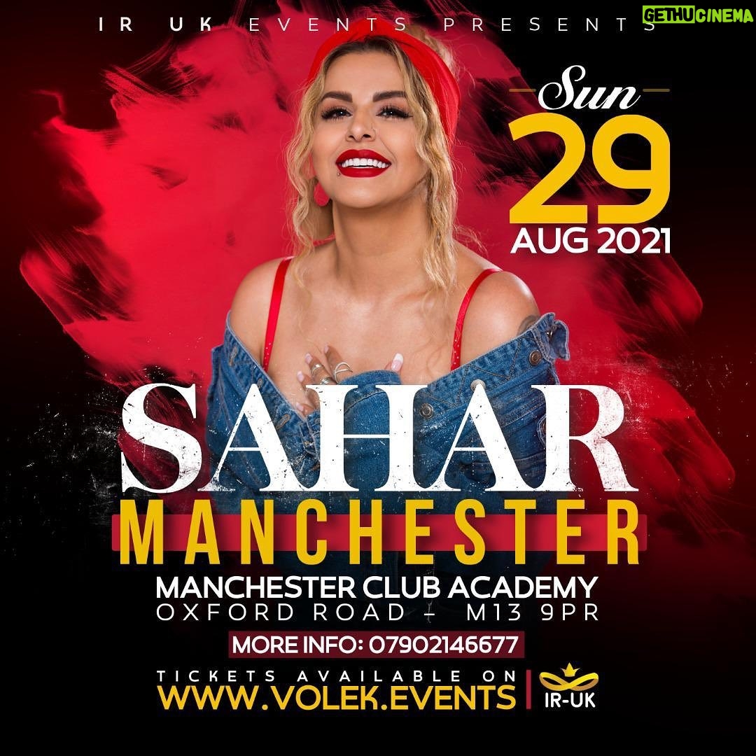 Sahar Moghadass Instagram - براى اولين بار و بعد از مدتها در شهر منچستر 😍 هموطناى عزيزم به زودى ميبينمتون 😍😍😍 🇬🇧 @saharmusic Live in Manchester 🗓 Sunday, 29 August,8:00 PM 📍 Manchester Academy, M13 9PR ✴️ Organised by @irukevents 📞 07902146677 ❗️ NO Age Limit 🎟 Tickets via www.VOLEK.EVENTS https://volek.events/event/sahar/ #sahar @saharmusic @irukevents #irukevents London, United Kingdom
