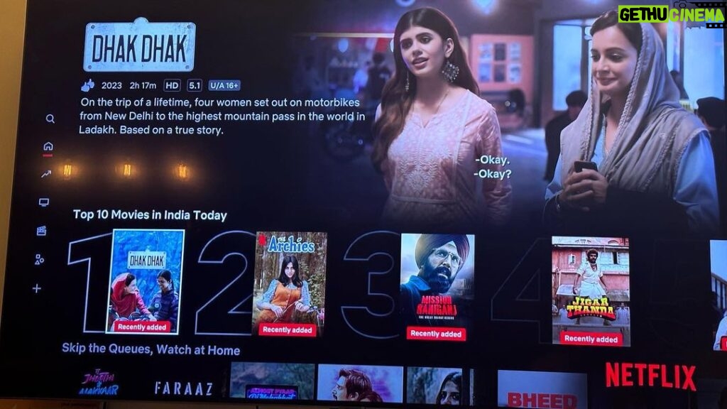 Sanjana Sanghi Instagram - Your love over the weekend has made the #DhakDhak in our hearts louder & louder!!! Going all the way up to trending at number 11 @netflix_in ‘s charts feels as surreal as this adventure of a lifetime riding up to the mighty Khardungla on our Enfields did 🥹❤ #DhakDhakOnNetflix 🎈❤ @taapsee @dudeja_sahaab @pranjalnk @diamirzaofficial @fatimasanashaikh @viacom18studios #RatnaPathakShah