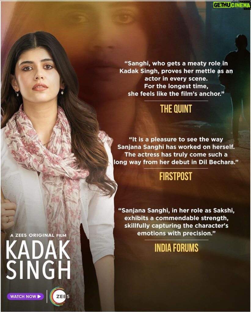 Sanjana Sanghi Instagram - Thank you for the immense love & adulation for Sakshi’s journey ❤🙏✨ #KadakSingh is streaming now, only on @zee5 #KadakSinghOnZee5 #Zee5India