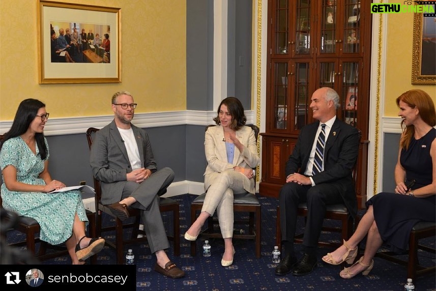 Sarah Rafferty Instagram - Thank you for your time today, @senbobcasey and for your commitment to this urgent issue. Thank you to Lauren, Seth and Ai-jen, and the teams @wearehfc and @caringacrossgen for including me in the conversation and for centering the caregivers in the broader conversation around #Alzheimer’s and #Dementia. Repost from @senbobcasey • I joined @sethrogen, @laurenmillerrogen, @iamsaragrafferty and @domesticworkers President @aijenp on Capitol Hill this morning to discuss the state of home care in the United States and the need for a generational investment in that care. Millions of seniors and people with disabilities deserve it live independently in their communities. Home care allows them to do that. It also allows family caregivers who left jobs to care for spouses, children or parents to return to work by connecting those families to home health workers.