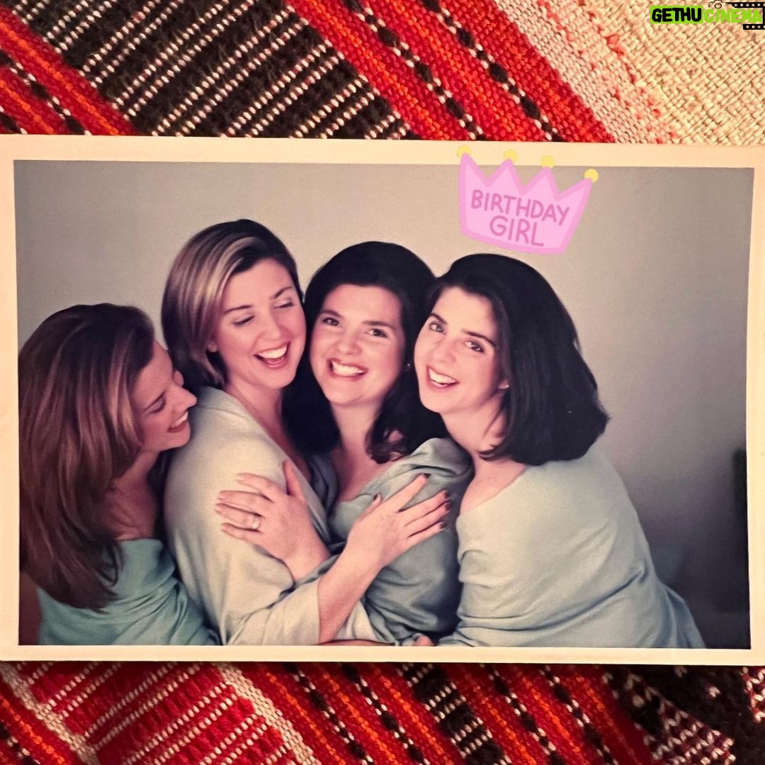 Sarah Rafferty Instagram - It’s my big sister @mauracraig1 ‘s big birthday and since I am the baby of the family, naturally I am posting a photo of myself on MY birthday. They say a picture is worth a thousand words, so MoMo, from my current and 13 year old self, and your two other little sisters @annfranciskovich @connieraff, Happy Birthday. Clearly you are ADORED. And May there be many many many more occasions for the three of you to get together across the country and send me the iconic “F U Sarah” picture. The joy and the FOMO are real. See you soon, it will be way more fun when I get there. 🤪🖕🏼🥳