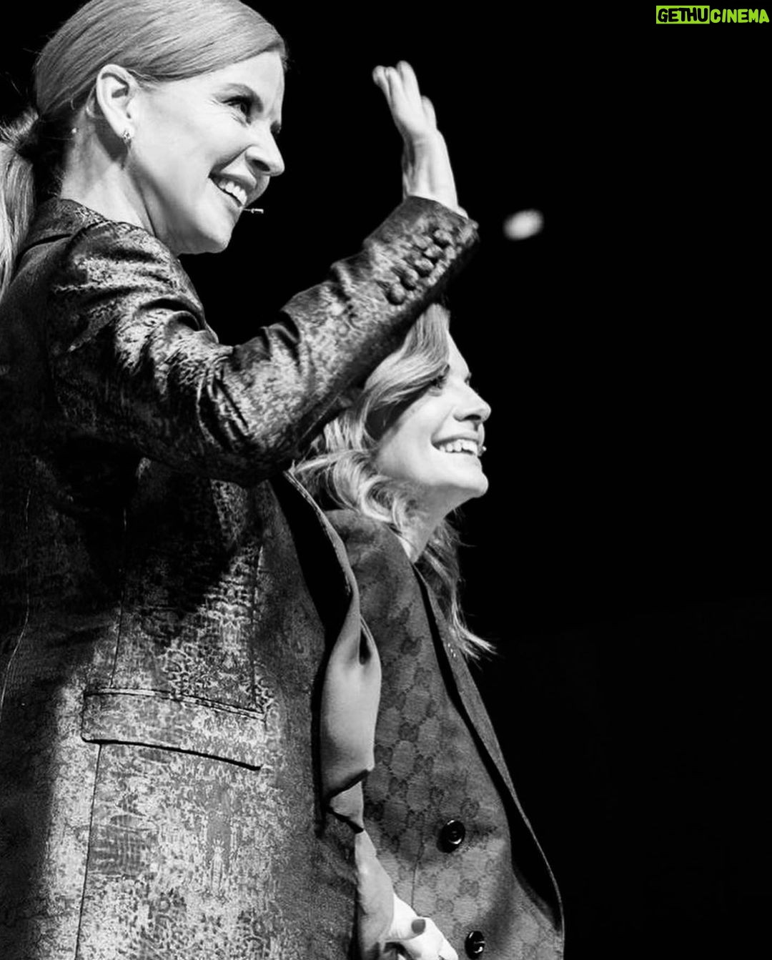 Sarah Rafferty Instagram - Thaleia, my sister, you are a force of nature and I will gladly walk hand in hand with you anywhere. I’ve always love our chats and am thrilled we got to have one in front of over 2000 of your closest friends at the #VogueGreece #ChangeMakers conference in Athens. Thank you for inviting me to represent a feminist creative voice, for chatting about women’s voices in Hollywood, female empowerment through story, how costume and fashion declares who we are and how we move through the world, and the causes near and dear to my heart. I am in awe of your leadership, grace and inspiring and infectious energy @thaleiavoguegr. So grateful to your generous and lovely team at Vogue Greece, and the most incredible audience who filled the Athens Megaron with joy and substance. I was honored to join legends @jeanpaulgaultier @olivier_rousteing @laboutinworld @konstantinkakanias and can’t wait to return to beautiful, majestic Greece. Until we meet again, my sweet. And thank you @costarellos for suiting me up. 😘🤓 Athens, Greece