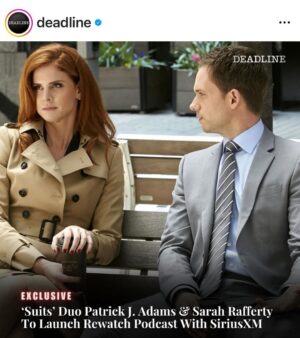 Sarah Rafferty Instagram - You may have heard that this summer Suits, a show we began filming back in 2010 broke streaming records to the tune of billions of minutes. 57.7 billion minutes to be exact. I’ve never been strong at the maths, but I think that number is hard for anybody to wrap their brain around. I’m so insanely grateful that our show has been received in this way, but how do we really metabolize that? My hope is that it’s through connection….I’m thrilled to link arms with my intrepid ever loving brother @patrickjadams as we (re?) watch Suits episode by episode and chat with our extended Suits family from in front of and behind the camera,  and of course, with the viewers who made it all possible. I hope you’ll join the conversation, the party, the walk down memory lane and together we can make some meaning out of all that fancy math. More to come soonish, meantime big thanks to Patrick for trusting me to join him on this deep dive, the amazing team @siriusxm for shepherding us, @kikishrader for jumping onboard, and the support and enthusiasm of #Suits creator and all around big daddy @akorsh9.