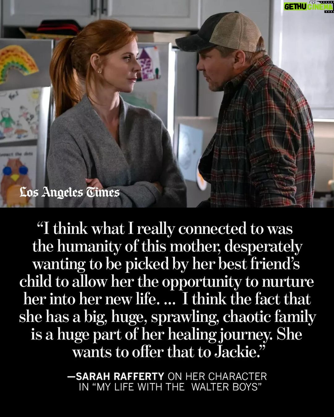 Sarah Rafferty Instagram - This summer, Sarah Rafferty starred in one of the most-watched shows to hit streaming — four years after the series ended its run. #Suits, the legal drama that originally ran on USA Network from 2011 to 2019, has seen a resurgence in popularity since it became available to stream on Netflix in June. In the months since, the series has broken several streaming records — notching 18 billion streaming minutes in July alone — and is the most-watched title ever acquired by a streaming service, according to Nielsen. Rafferty is hoping some of that success will benefit her newest series for the streamer. She stars as Katherine Walter, the matriarch of the large Walter family, in Netflix’s adaptation of the Ali Novak’s coming-of-age novel, “My Life With the Walter Boys.” Now streaming, the series revolves around 15-year-old Jackie, who is uprooted from Manhattan to rural Colorado after the deaths of several members of her immediate family. She is taken in by her mom’s best friend, Katherine, and her husband, George (Marc Blucas), who are already raising 10 children, mostly boys. Rafferty spoke to the The Times’ @villarrealy about her journey, “Suits,” the #sagaftrastrike and more. Get the full story at the link in @latimes_entertainment’s bio. 🖊️ @villarrealy 📸 @genaro4707; Shane Mahood / USA; Netflix