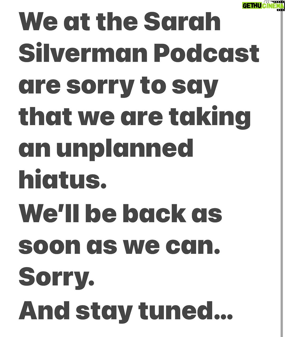 Sarah Silverman - 30.8K Likes - Sorry. Everything is okay! We just have to pause- we’ll be back ASAPPPPP