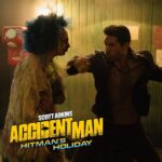 Scott Adkins Instagram - Poco The Killer Clown takes a perfectly placed throat chop from Mike Fallon - Accident Man: Hitman’s Holiday Oct 14th #accidentman2