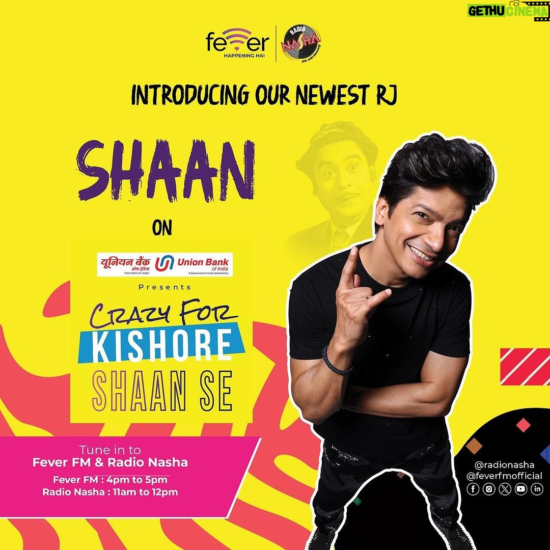 Shaan Instagram - Kishore Kumar ki Kahani, Shaan ki Zubaani! Thrilled to announce that I’ll be hosting Fever Network’s newest show, Crazy for Kishore Shaan Se! Get ready for all the madness and melodies coming your way as I take you on this musical ride on @feverfmofficial and @radionasha ! 🎤🎶 Don’t forget to tune in, Monday - Friday 4-5 pm on Fever FM 11 am -12 pm on Radio Nasha #CrazyForKishore #ShaanSe #FeverFM #RadioNasha