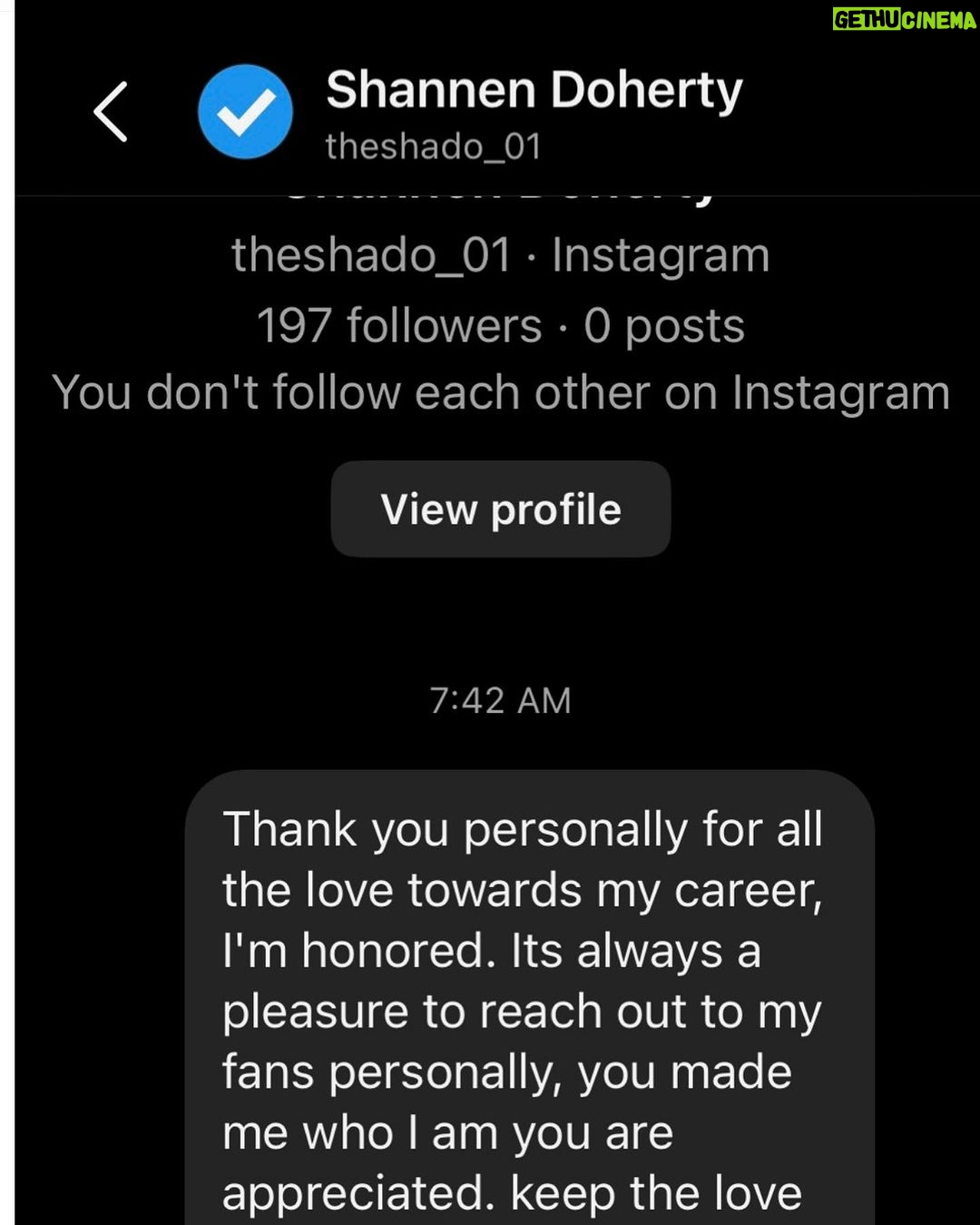 Shannen Doherty Instagram - This is not me. Just an obvious fake.